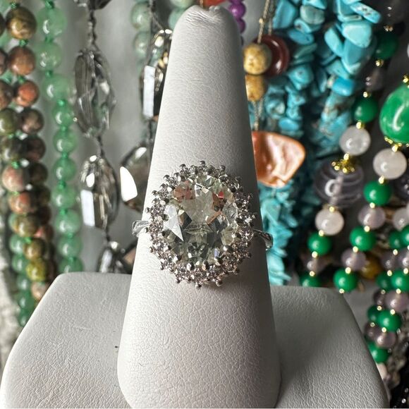 NWOT 9x12 oval cut Prasiolite w/ halo of cz diamonds in sterling silver ring! - Picture 10 of 11